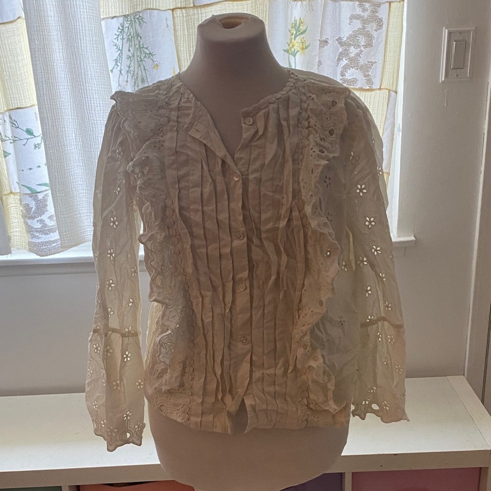 J. Crew Ivory Eyelet Ruffle Blouse